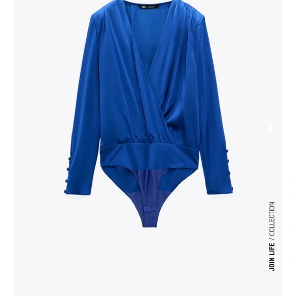 “Last one “ZARA BLOGGERS FAV SATEEN BODYSUIT ELECTRIC BLUE - Picture 2 of 8
